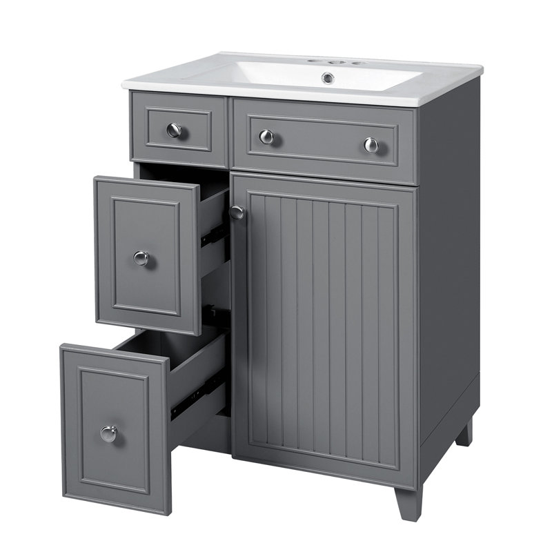 Meuble-lavabo 24 po avec lavabo en céramique, 2 tiroirs, 1 porte à fermeture en douceur, Gris