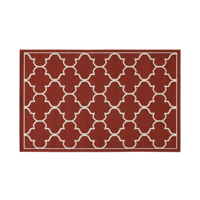 Red Rectangle Polypropylene Area Rug 3'3" X 5'