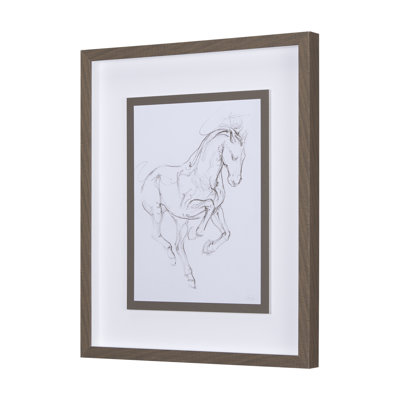 «Horse III Olive a», reproduction d'art encadrée texturée à la main