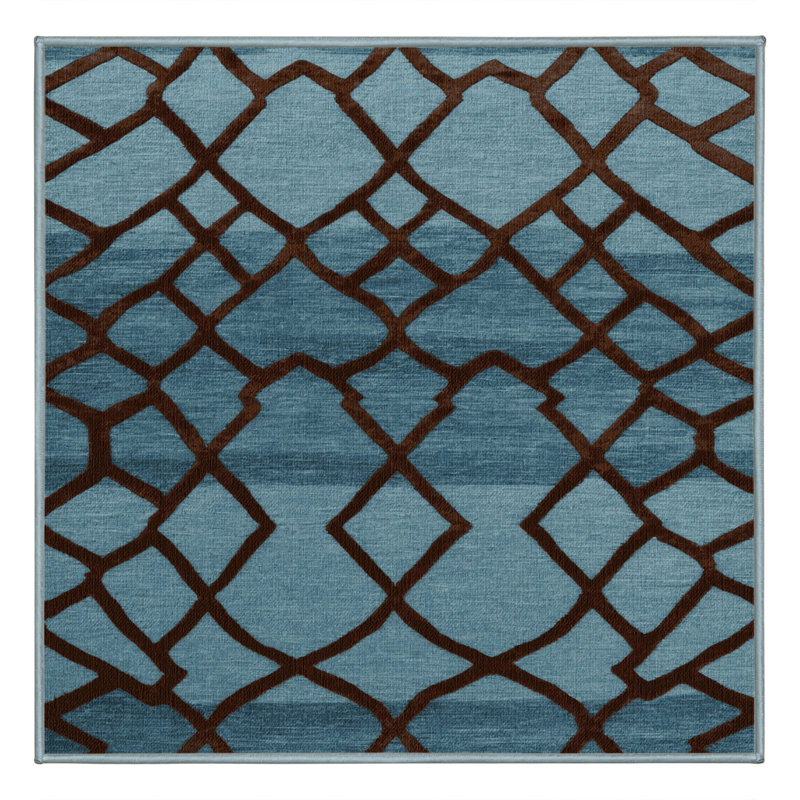 Tapis bleu en treillis lavable à la machine, Carré 4 pi