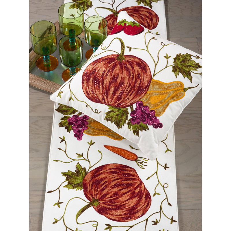 Chemin de table pour table de thanksgiving à la récolte 100% coton brodéed Kapitz