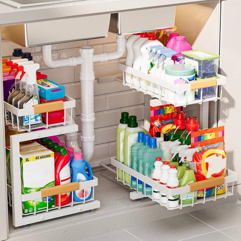 Rangement sous évier - blanc, paquet de 2 - étagère de rangement extensible à 2 niveaux pour armoires de cuisine et de salle de bain