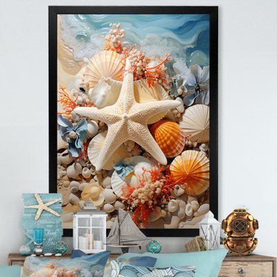 «Orange Starfish Sands I» - art mural bord de mer tropical