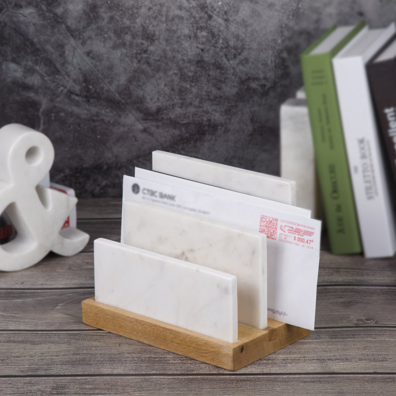 Organisateur de papier en marbre naturel et bois de manguier