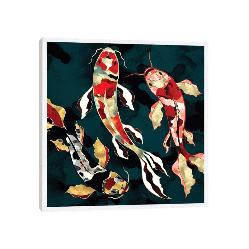 Metallic Koi - Print on Canvas, 93.98 cm H x 93.98 cm W, White Framed