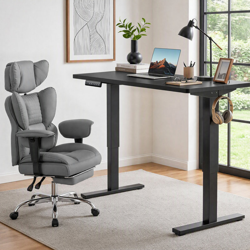 Bureau debout électrique à hauteur ajustable avec fauteuil de direction ergonomique, ensemble de mobilier de bureau moderne
