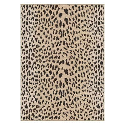Savanna Animal Print Machine Washable Leopard Black Brown Indoor Area Rug With Non-Slip Backing