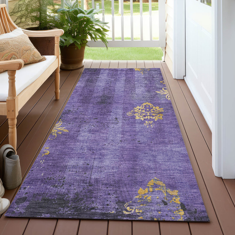 Machine Washable Indoor/Outdoor Xhevrie Purple Rug, Runner 2'3" x 7'6"