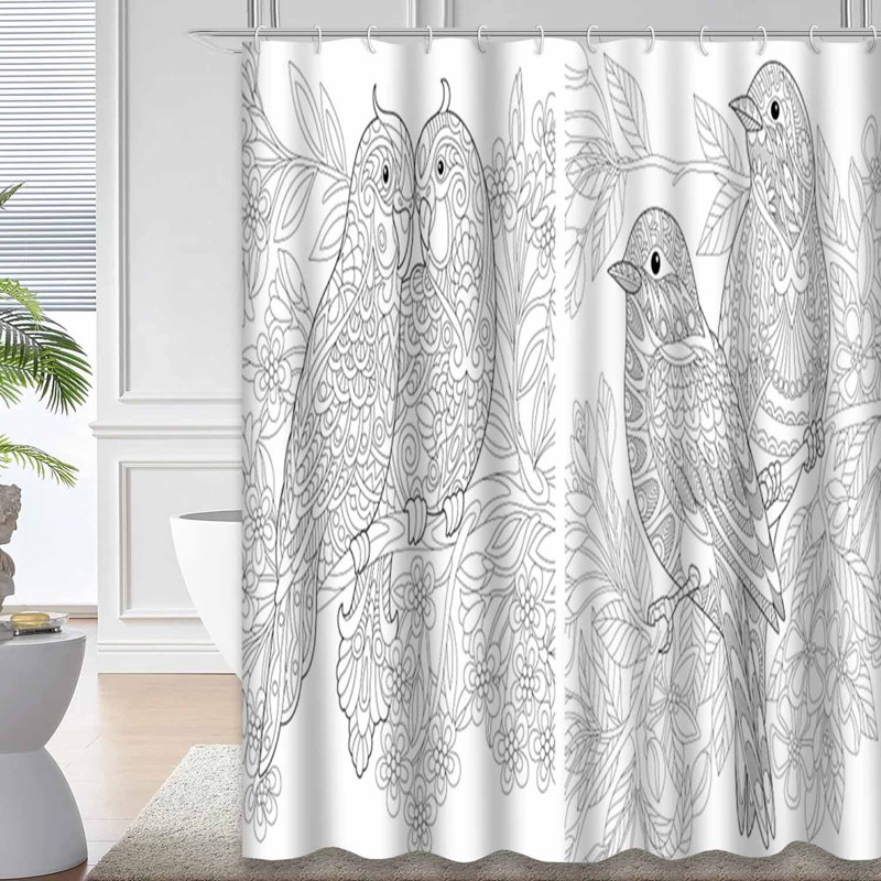 Rideau de douche avec 12 crochets Parrots Love Couple, L 72 po x l 78 po