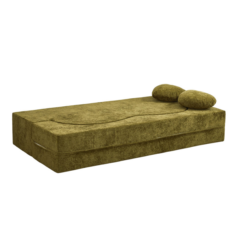 Canapé-lit en forme de cœur convertible en forme de cœur, canapé-lit sans assemblage en éponge de 78,7 pouces dans une boîte avec coussins pour salon, appartement et chambre d'amis - Vert olive