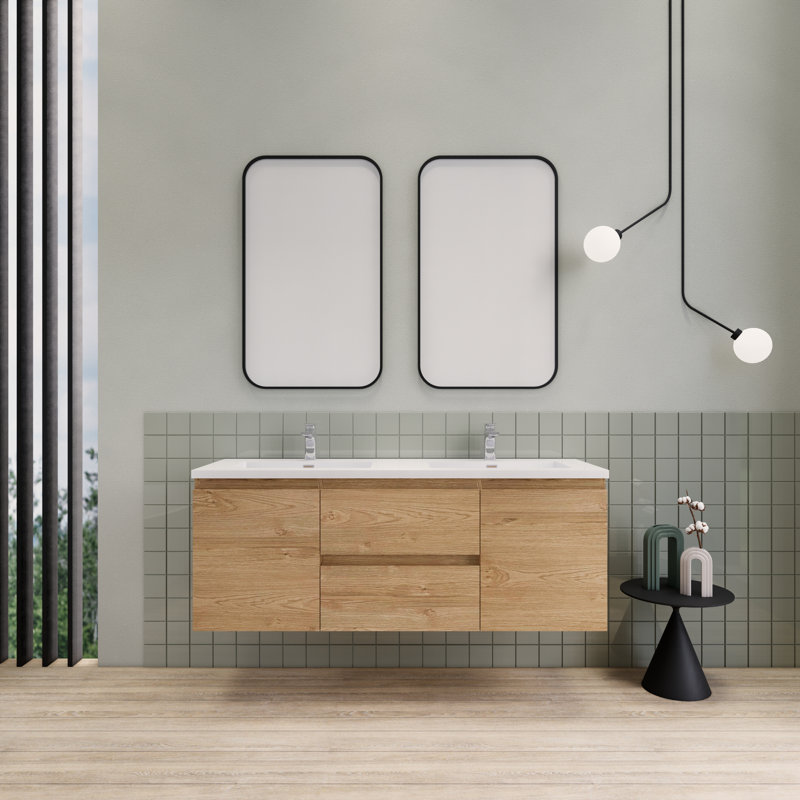 Alcester 59.2'' Double Bathroom Vanity with Resin Top, England Oak