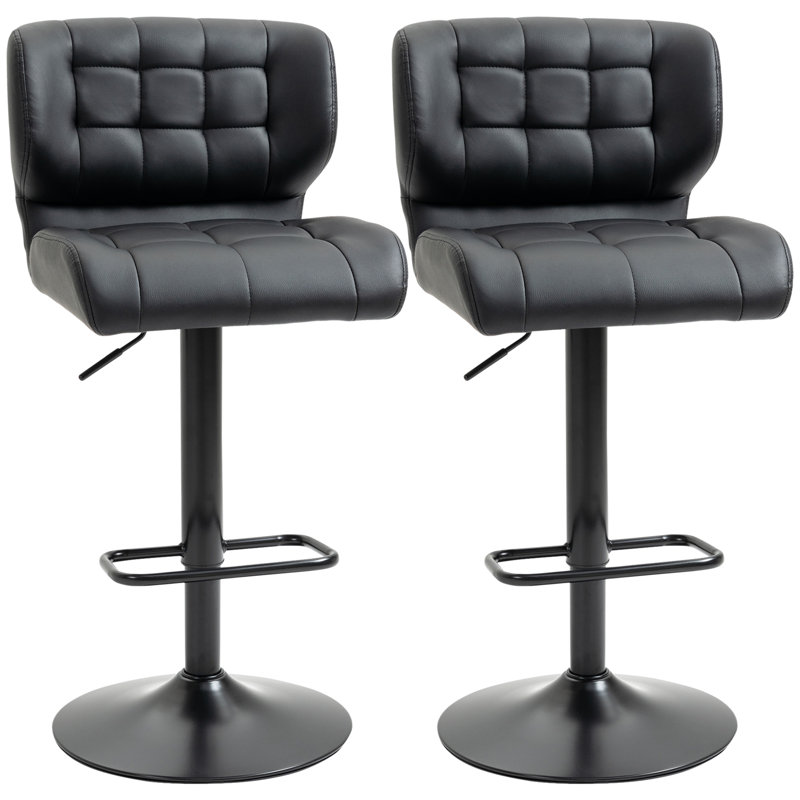 Swivel Upholstered Adjustable Height Counter Stool with Metal Frame, Faux Leather Black