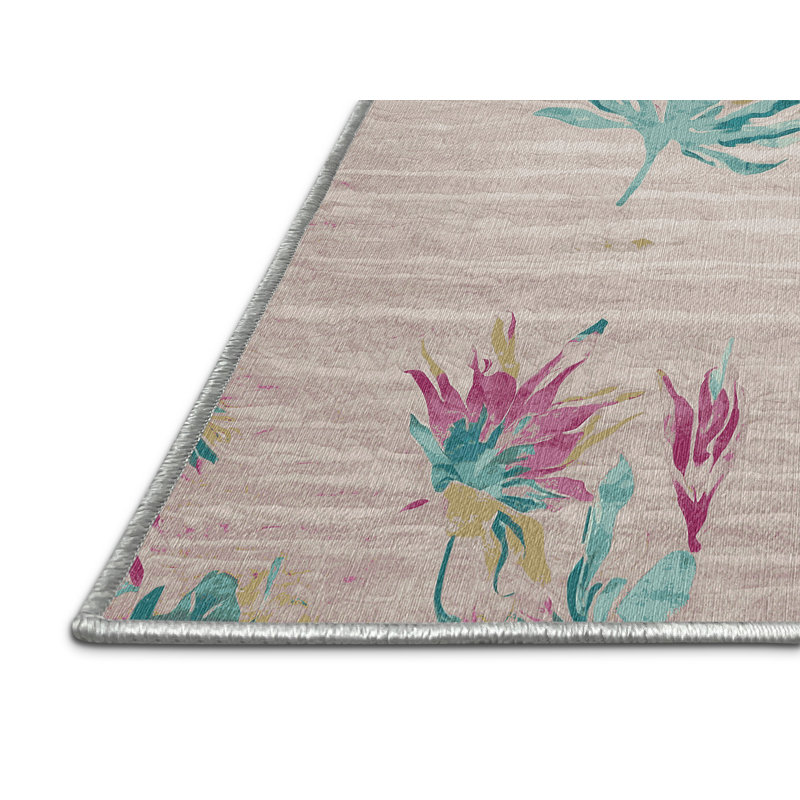 Machine Washable Beige Area Rug, Round 4'
