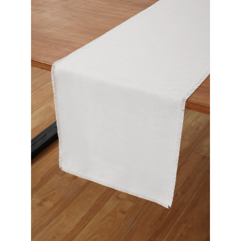 Fringe - 100% Pure Linen Table Runner, White, 36" x 14" Rectangle