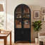 Armoire de rangement de 71 po de haut avec porte en verre arquée, armoire de cuisine avec porte, supports de rangement internes, tiroir caché, tablette ouverte et réglable, armoire de cuisine, salle à manger, facile à assembler-129472463