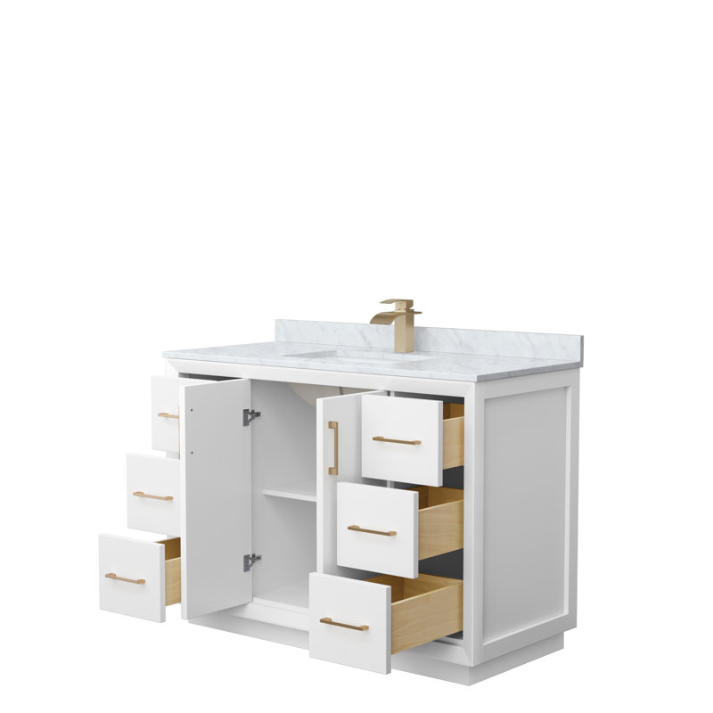 48'' Single Bathroom Vanity with Genuine Marble Top, Brown, White