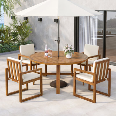 Ensemble de salle à manger d'extérieur 5 pièces 5 pièces Ensemble de mobilier d'extérieur en bois d'acacia avec quatre fauteuils et une table pour le jardin