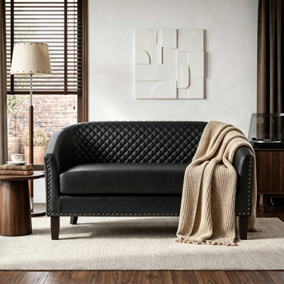 Curved Faux Leather Two-Seater Sofa With Solid Wood Frame