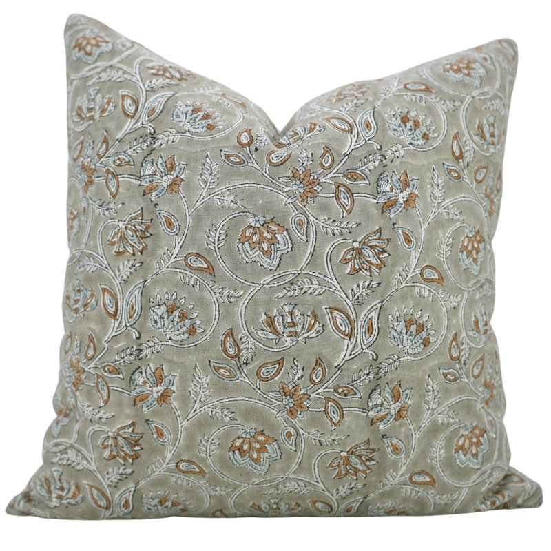 Housse de coussin en lin Fabcline Viscous Lin, Soft Boho Farmhouse Decor (Saraswati, rouille) 16 po x 16 po, Rouille florale