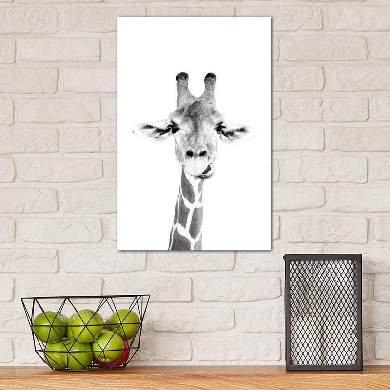 Happy Giraffe In Black & White by Sisi & Seb - Wrapped Canvas Print, 45.72 cm H x 30.48 cm W x 1.91 cm D