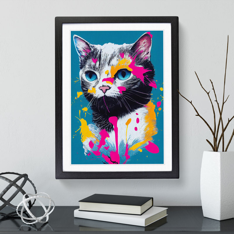 Paint Splat Cat No.3 - Framed Print, Black, 64cm H x 46cm W x 2cm D