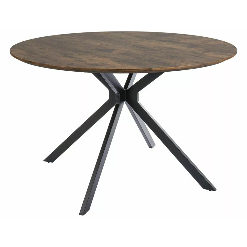 Hebbronville Round Metal Base Dining Table, Walnut, 76cmH x 120cmL x 120cmW