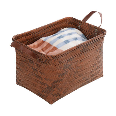 Hand Woven Handle Large Capacity Storage Basket With Style For Home Living Room  Bedroom Miscellaneous Items Woven Storage Basket