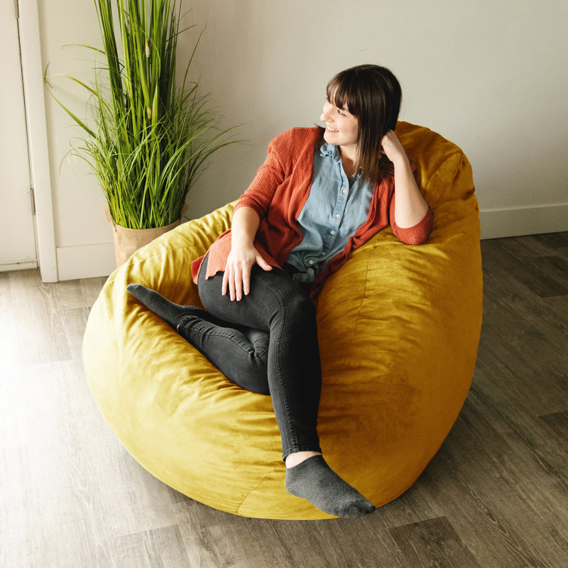 Fauteuil à billes Big Joe, Moutarde en microfibre moelleuse