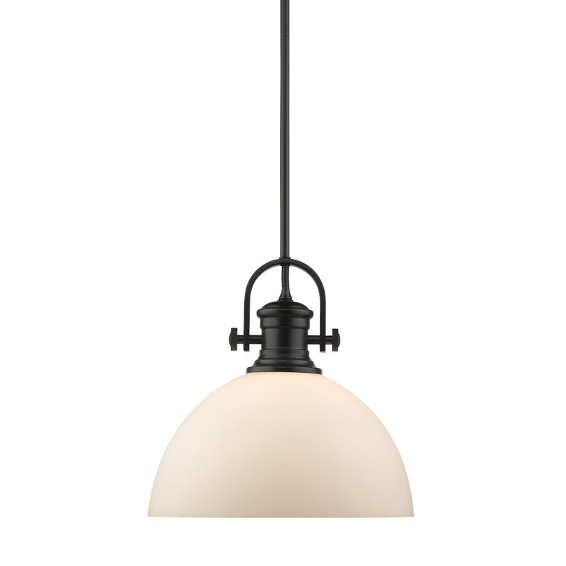 Bales 1-Light Dimmable Dome Pendant, Opal Glass, Matte Black