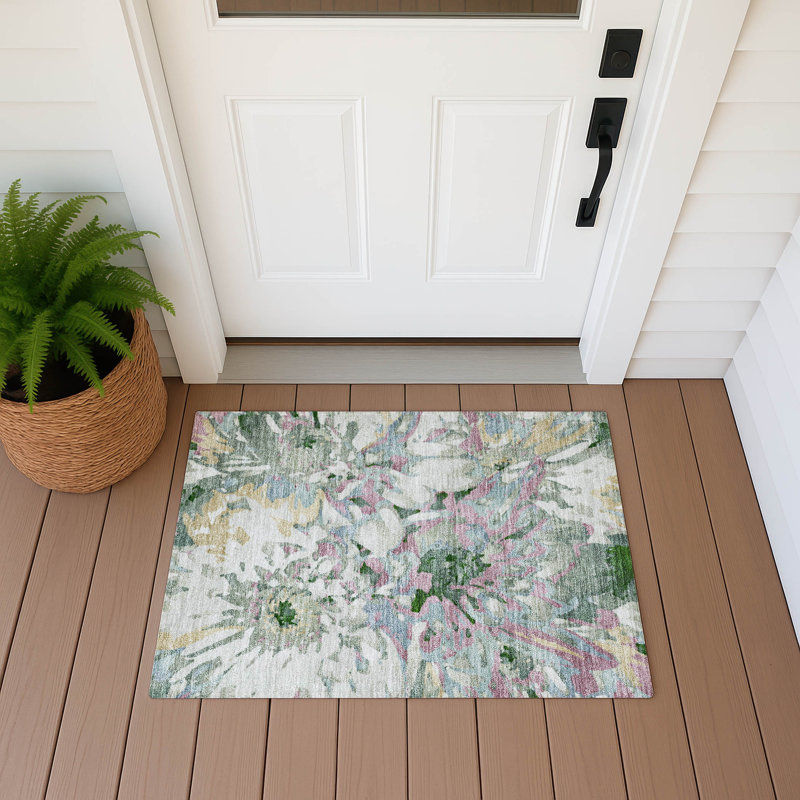 Machine Washable Indoor/Outdoor Chantille ACN2340 Floral Rug, Rectangle 1'8" x 2'6"