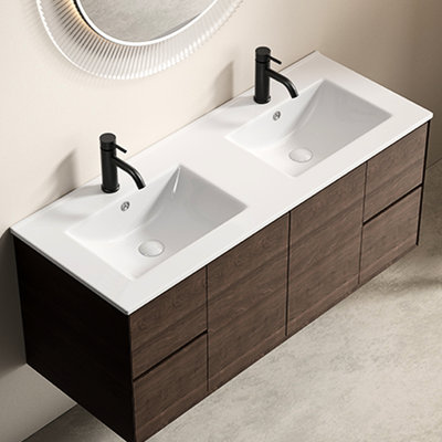 Milk White Dual Bowl Porcelain Vanity Sink, 121 X 46 17Cm Thin Edge, American Traditional Aesthetic, Glaze, Shockproof Packing, Different Installation Choices Double Ceramic Bathroom Sink In White,