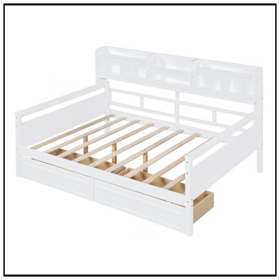 Elegant Daybed With Wood Slat Support, Bedside Shelf, And Two Drawers For Extra Storage