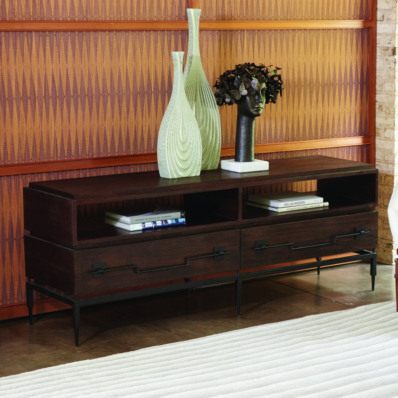 Artisan Hand-Rubbed Mango Wood & Metal Console with Storage