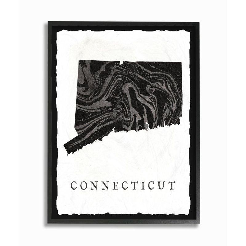 « marbleed paper connecticut state silhouette », impression, Giclée encadrée noir minuit, H 14 po x l 11 po x P 1,5 po