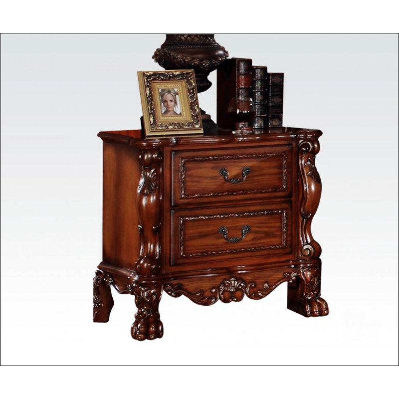 Table de chevet traditionnelle avec 2 tiroirs, Cerisier