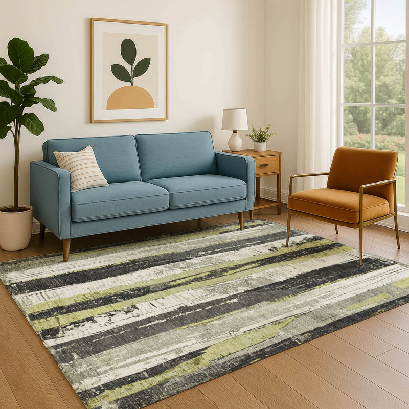 Premium Machine Washable Mayfield AMF1872 Stripes Rug, Rectangle 8' x 10'