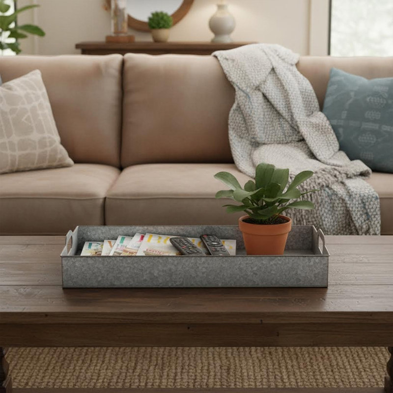 Gray Metal Decorative Trays Set with Handle, Nesting Grey Metal Trays