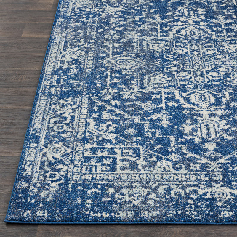 Tapis oriental en polypropylène bleu marine Hillsby, Rectangle 9 pi 3 po x 12 pi 6 po