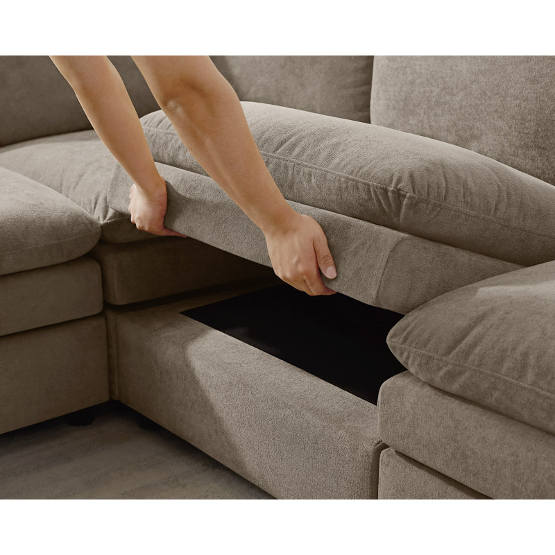  Canapé modulaire rembourré 5 pièces avec repose-pieds Cann, Mélange de polyester brun clair