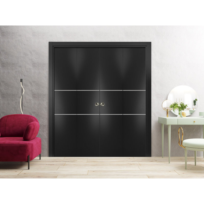 Porte de grange à panneaux en bois, Noir mat, 72 po x 84 po