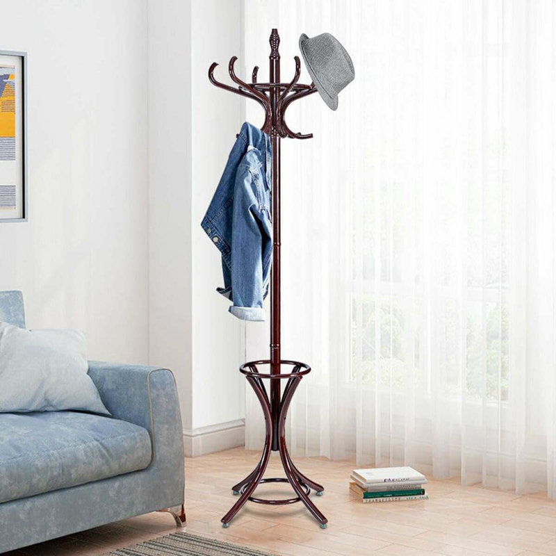 Charlton Home® Standing Coat Rack, Wood Coat Tree With 12 Hooks