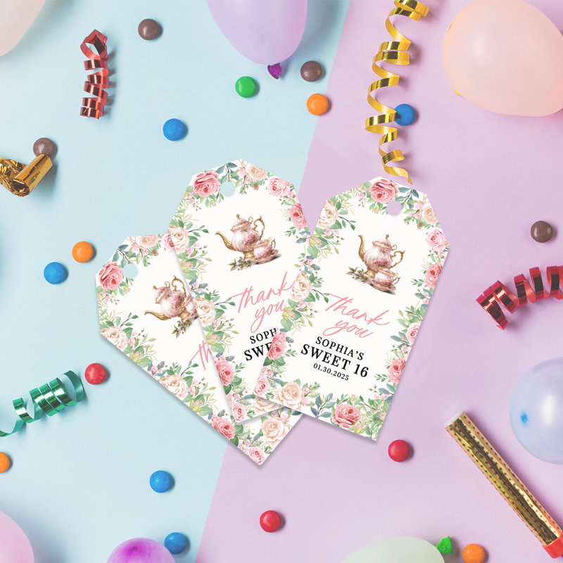 Étiquettes-cadeaux personnalisées avec 16 cordes, thème «Tea Party Thank You» pour décoration de fête, paquet de 60