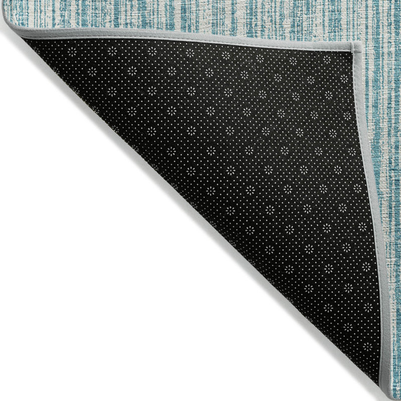 3' X 5' Teal Blue And Ivory Striped Washable Indoor Outdoor Area Rug