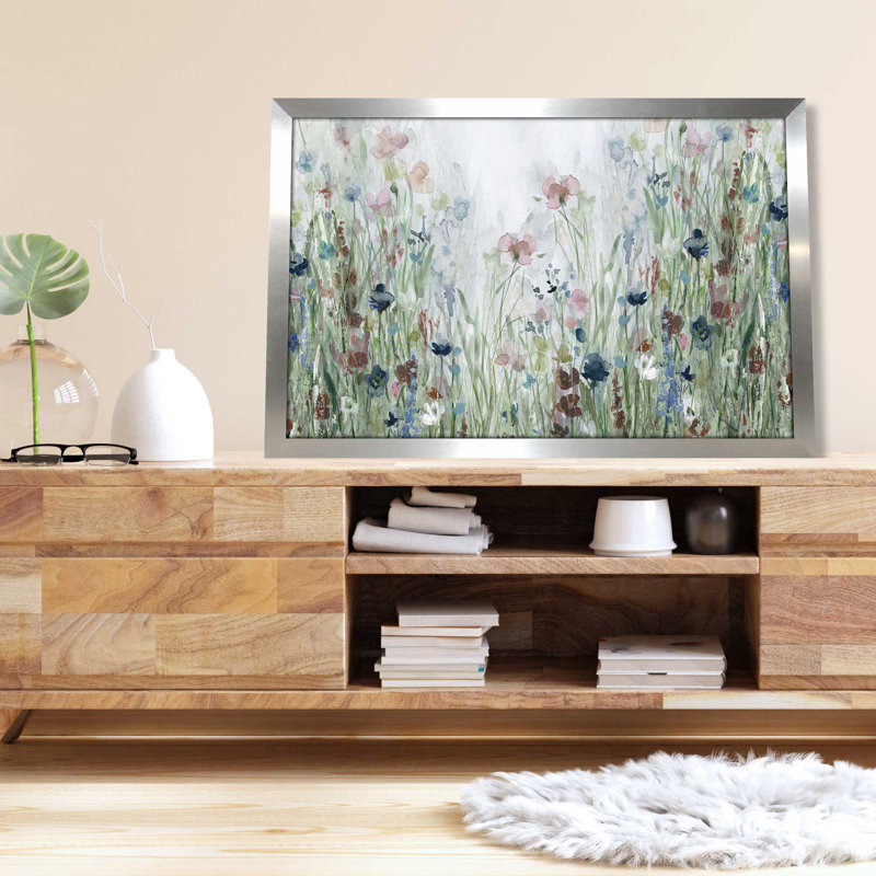 «Wildflower Fields» par Carol Robinson - Peinture, L 39,5 po x H 27,5 po, Encadrement argenté