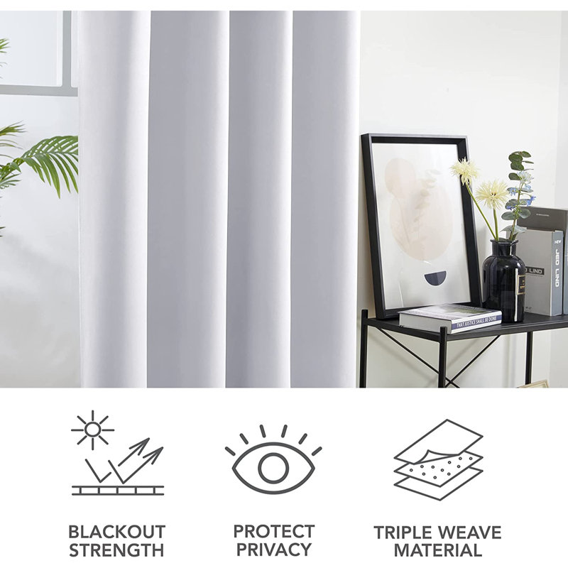 Hisao Room Darkening Curtain Pair, White, 132 W x 138 D cm