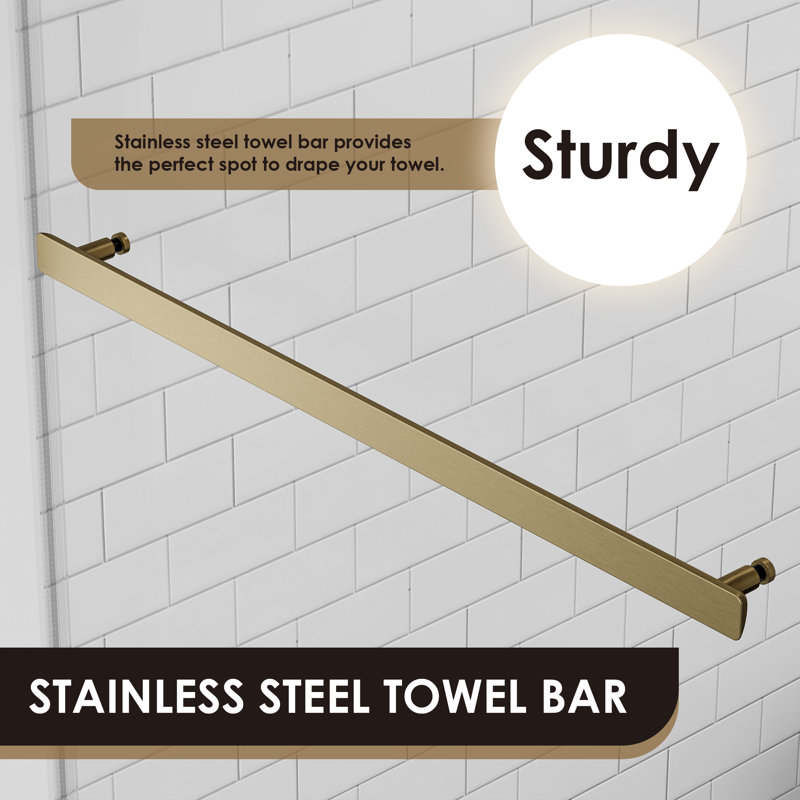 64" W x 76" H Bypass Frameless Shower Door, Gold