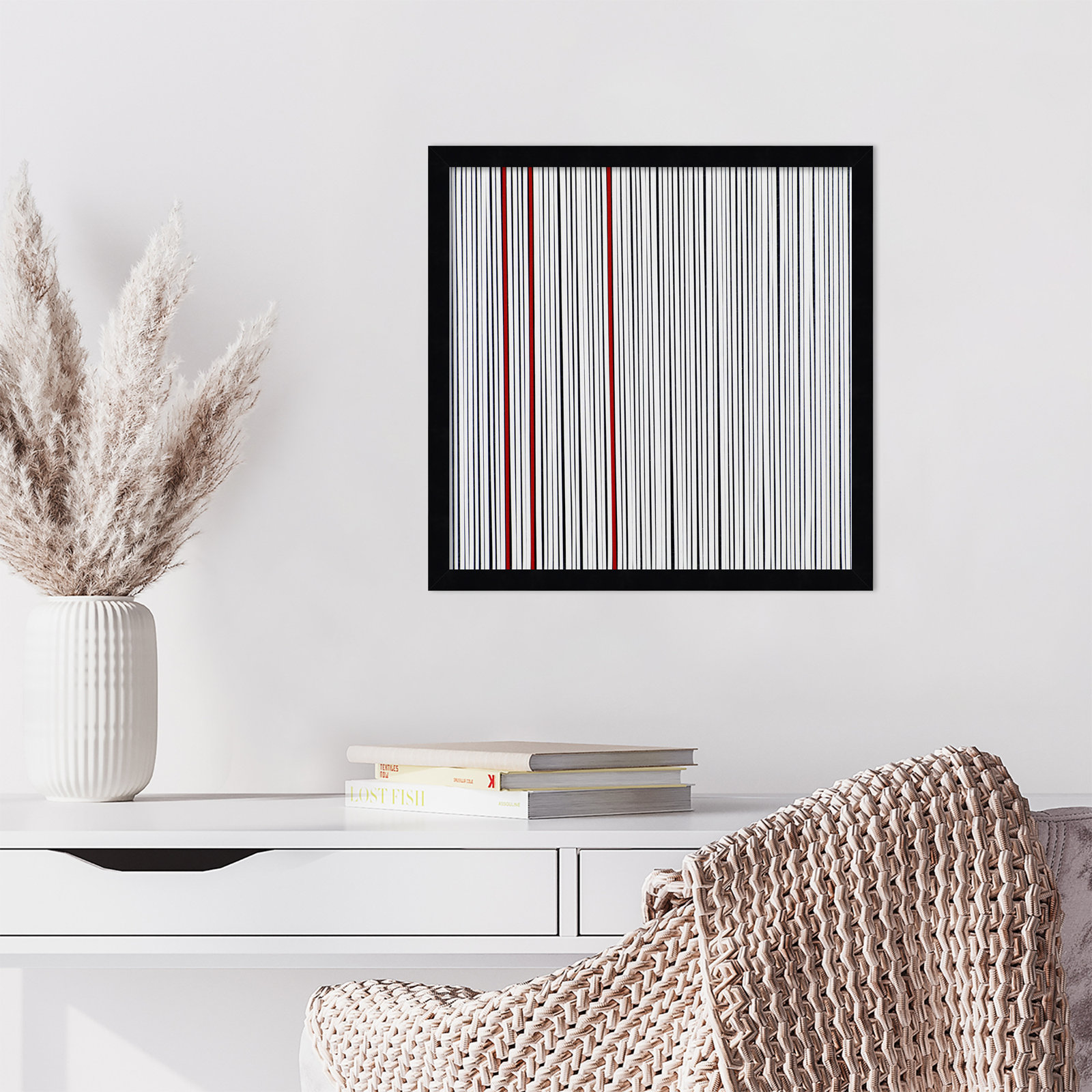 Mostly White Print by Alex Dunn, Black, 17" H x 17" W x 1" D