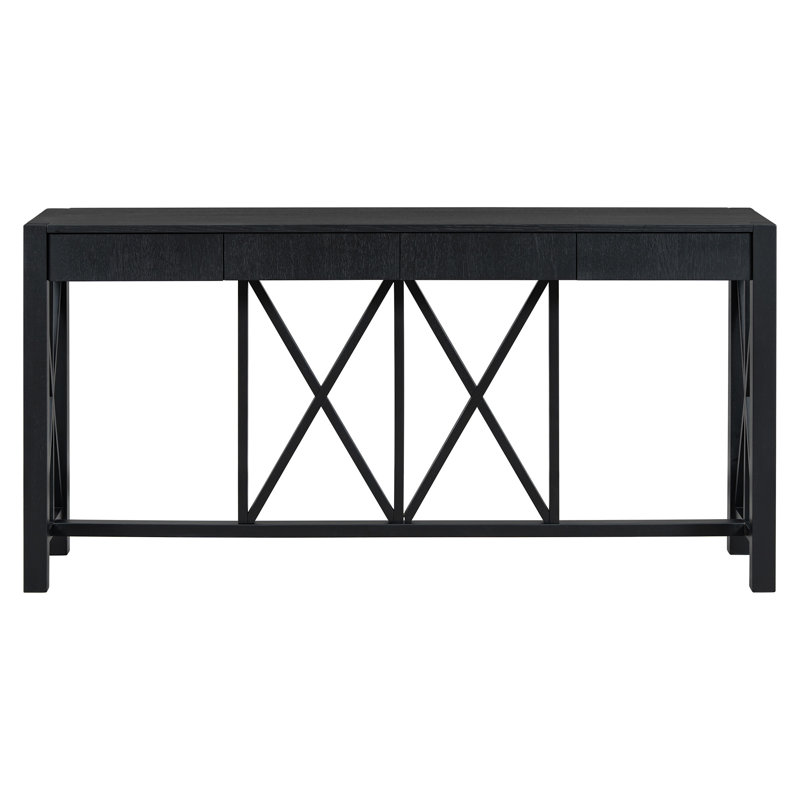 U_Style 60''Acacia Veneer Console Table With 4 Spacious Drawers, Black