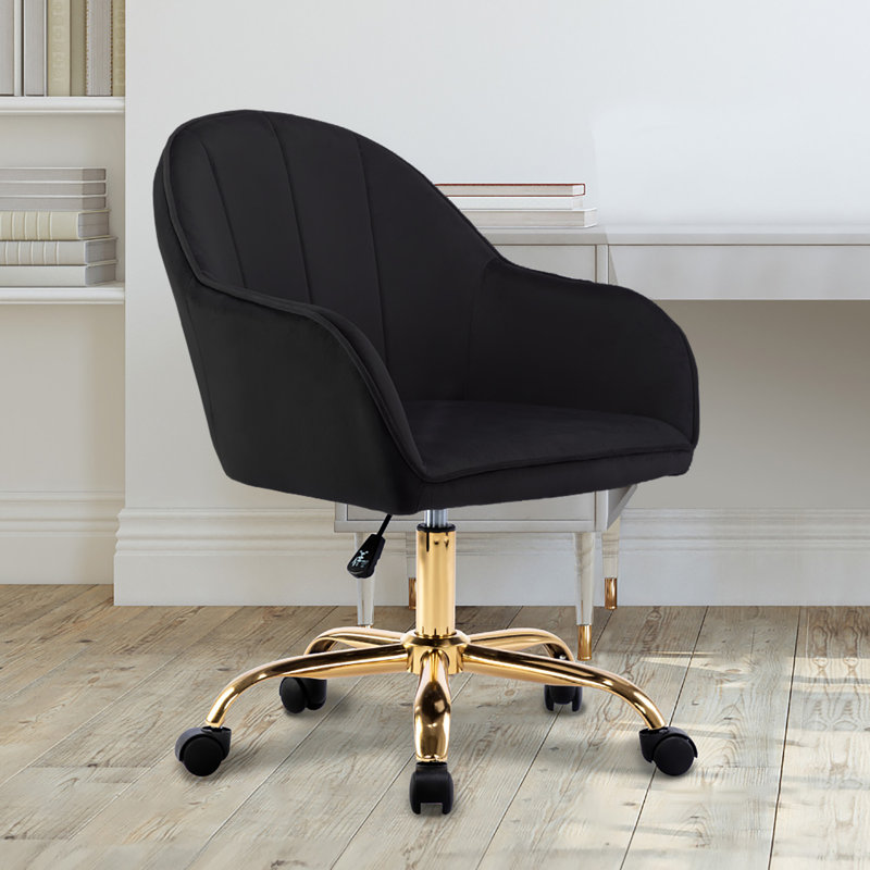 Edgar Velvet Office Chair with Gold Chrome Base, Black