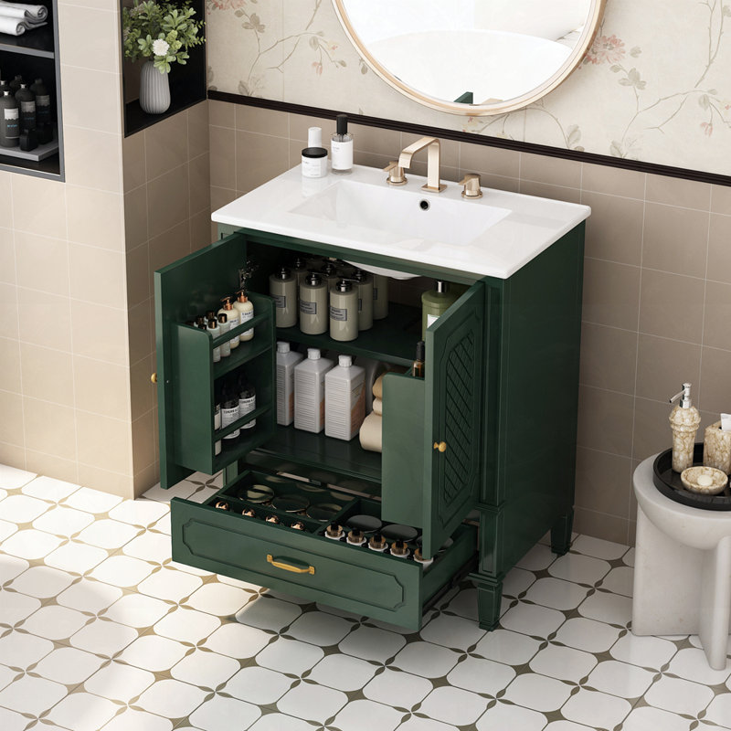 Meuble-lavabo de rangement multifonctionnel de style rétro, Vert foncé